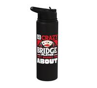 Crazy Bridge Player Warned About Bridge Card Game Player Stainless Steel Insulated Water Bottle