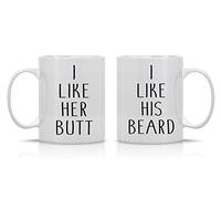 Crazy Bros Tees I Like His Beard, I Like Her Butt - 11oz Funny Ceramic Coffee Mug Couples Sets - Husband and Wife, Bride and Groom Anniversary or Engagement Gifts - His and Her Gift Set