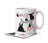 Crazy Bunny Lady - Mug and Coaster by Inky Penguin