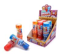 Crazy Candy Factory Skull Suckers, Fruit and Cola Flavour Lollipops with Sour Candy Liquid, 40 g (Pack of 12)