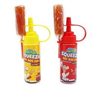 Crazy Candy Factory Squeezie Hot Dog Pop 80g - Cola Lollipop with Sour Mango & Strawberry Gel Toppings (4)