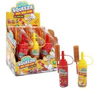 Crazy Candy Factory Squeezie Hot Dog Pop, Cola Flavour Lollipop With Strawberry & Sour Mango Candy Gel, 80 g (Pack of 12)