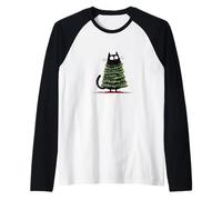 Crazy Cat Costume as Christmas Tree Raglan Baseball Tee