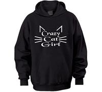 Crazy CAT Girl Humour Funny Party Present Black Kids Hoodie (Age