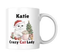 Crazy Cat Lady Mug, Personalised Cat Christmas Mug, Funny Gift for Cat Lovers, Christmas Cracker Gift
