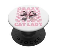 Crazy Cat Lady Persian Cat Girl Cat Mom Pink Coquette Bow PopSockets Adhesive PopGrip