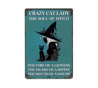 Crazy Cat Lady Witch Silhouette Retro Metal Tin Sign, Vintage Metal Poster for home, Gaming Room, Studio Workshop,Bar,Garage Wall Art Decor 8x12 Inch
