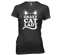 Crazy Cat Lady Women Ladies Funny T-Shirt -Medium-Black
