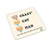 Crazy Cat Man Loves Cats More Than Life Magnet | Novelty, Funny, Idea, Glossy, Metal, Square, Fridge, 6.5cm x 6.5cm Size, cat lover gift idea, funny pet quote magnet