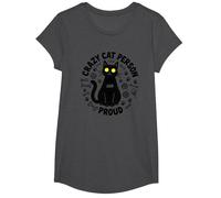 Crazy Cat Person and Proud: Feline Lover's Delight T-Shirt, Girls, Dark Heather Grey, Small