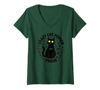 Crazy Cat Person and Proud: Feline Lover's Delight V-Neck T-Shirt, Women, Forest Green, L