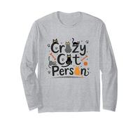 Crazy Cat Person: Feline Lover's Whimsical Art Long Sleeve T-Shirt, Adult Unisex, Heather Grey, L