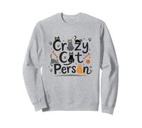 Crazy Cat Person: Feline Lover's Whimsical Art Sweatshirt, Adult Unisex, Heather Grey, L