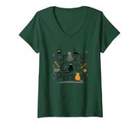 Crazy Cat Person: Feline Lover's Whimsical Art V-Neck T-Shirt, Women, Forest Green, M