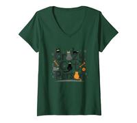 Crazy Cat Person: Feline Lover's Whimsical Art V-Neck T-Shirt, Women, Forest Green, XXL