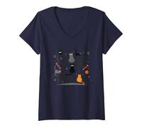 Crazy Cat Person: Feline Lover's Whimsical Art V-Neck T-Shirt, Women, Navy, L