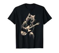 crazy cat playing e-guitar musician T-Shirt