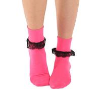 Crazy Chick 1,3,6 Pairs Womens Frilly Ankle Socks, Ladies Princess Dress Socks, Rich Cotton Cute Ruffled Party Crew Socks For Casual, Wedding, Costume Outfit UK Size 4-6, (Pink/Black 1 Pair)