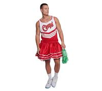 Crazy Chick® Adult Mens Unisex Red Hot Cheerleader Outfit - Novelty Cheer Uniform Fancy Dress Costume (Vest & Skirt, X-Large)