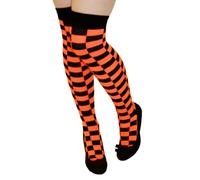 Crazy Chick® Checkered Over The Knee Socks In Neon Colours, Checkered Neon OTK Socks in Neon Green, Hot Pink, Orange, Yellow, Red & White (Checkered Neon Orange)