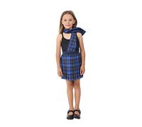 Crazy Chick® Children Girls Blue Box Pleated Tartan Check Skirt & Scarf Kids School Uniform Fancy Dress Party Skirt (11-12 Years)