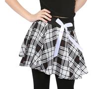 Crazy Chick Girls Circular Kids Tartan Skirt Check Bow Detail Dance MINI Skirts Size 5-10 Years (Black/White)