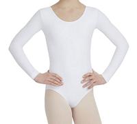 Crazy Chick® Girls Kids School Sport Leotard Dance Gymnastics Ballet Long Sleeved Leotards Top (White) (7-8 Years)
