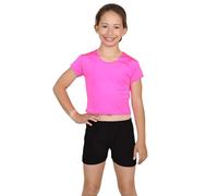 Crazy Chick® Girls Neon Stretch Hot Pants Shorts Dance Gym Tutu Shorts Age: 5-12 yrs, (Cotton - Black - 13 Years)