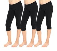 Crazy Chick® Girls Pack of 3 Cropped 3/4 Length Cotton Pants, Kids Casual Wear Plain Non See Through Sport Gym Yoga Cycling Trouser Capri Leggings UK 1-13 Years, (Black - Pack of 3-9-10 Years)