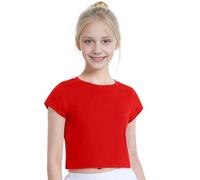 Crazy Chick Girls Plain Short Sleeve Crop Tops, Kids Casual Wear Solid Trendy Fashion Lightweight Summer Gymnastic Dancewear T Shirt, Tee Top UK Age 5-14 Years, (Red - 13 Years)