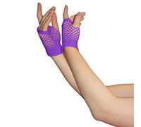 Crazy Chick New Ladies Girls Short Fishnet Gloves Assorted Colours Fingerless Gloves, Party Fancy Dress Tutu Gloves, Neon Fishnet Gloves (Purple)