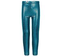 Crazy Chick Kids Full Length Elastic Waist Fish Scale Mermaid Disco Legging - Girls Metallic Shiny Wet Look Comfortable Stretchy Tights Dance Party Children Tights Pants (13 Years, Turquoise)