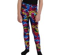 Crazy Chick Kids Full Length Elastic Waist Fish Scale Mermaid Disco Legging - Girls Metallic Shiny Wet Look Comfortable Stretchy Tights Dance Party Children Tights Pants (13 Years, Multicolored)