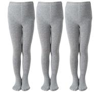 Crazy Chick Kids Girls 3 Pack Cotton Rich Tights, Soft Plain Durable Comfortable Stretched Footed Uniform School Ballet Dance Tights For Girls UK Age Size 3 To 12 Years, (Grey - 7-8 Years)