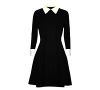 Crazy Chick® Kids Girls Collar Swing Dress Peter Pan Long Sleeves Flared Skater Dresses Kids Uniform Top Age 5-13 (Black, 13 Years)