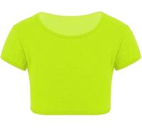 Crazy Chick® Kids Girls Neon Plain Short Sleeve Crop Tops Summer T-Shirt Tee Top Dance Wear Gymnastic Fancy Dress (Neon Yellow, 13 Years)