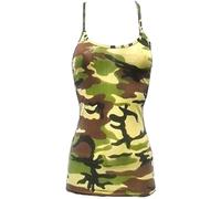 Crazy Chick® Ladies Basic Solid Camisole, Womens Plain Stretchy Adjustable Sleeveless Cami Strappy Vest Top Sizes 8-16, (Camouflage Print-Polyester-10)