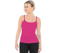 Crazy Chick® Ladies Basic Solid Camisole, Womens Plain Stretchy Adjustable Sleeveless Cami Strappy Vest Top Sizes 8-16, (Neon Pink-Polyester-8)