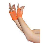 Crazy Chick Ladies Girls Short Fishnet Fingerless Gloves - Assorted Colours, Neon Fishnet Gloves (Orange)