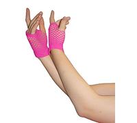 Crazy Chick Ladies Girls Short Fishnet Fingerless Gloves - Assorted Colours, Neon Fishnet Tutu Gloves (Pink)