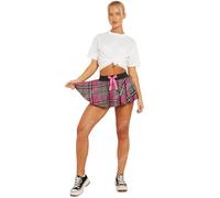 Crazy Chick® Ladies Mini Tartan Skirt Short Skater Micro (Medium/Large, Pink/Grey)