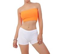 Crazy Chick Ladies Plain Boob Tube Elastic Strapless Breast Wrap Bandeau Top (Orange, 8)