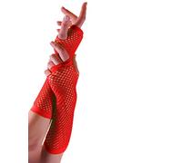 Crazy Chick® Ladies Womens Plain Fishnet Fingerless Long Gloves Fancy Dress Party Accessories Adult Size One (Red)