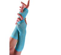 Crazy Chick® Ladies Womens Plain Fishnet Fingerless Long Gloves Fancy Dress Party Accessories Adult Size One (Turquoise)