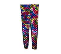 Crazy Chick® New Girl's Kids Mermaid Rainbow Fish Scale Holographic Slim Fit Shiny Disco Metallic Leggings Pants Age 5-13 Years (13 Years)