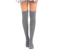 Crazy Chick® New Girls Over The Knee Plain Microfiber Socks Assorted Colours Thigh High Socks UK Size 4-6 (Grey)