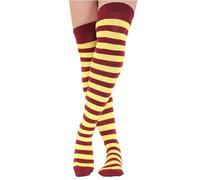 Crazy Chick® Stripe Over The Knee Socks Thigh High Girls Stretchy OTK Socks Fancy Dress (Maroon & Yellow)