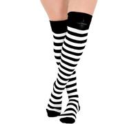 Crazy Chick New Ladies Girls Stripe Stripy Striped Over The Knee Thigh High Long Socks Assorted Colours UK Size 4-6 (Black & White)