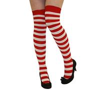 Crazy Chick New Ladies Girls Stripe Stripy Striped Over The Knee Thigh High Long Socks Assorted Colours UK Size 4-6 (Red White)