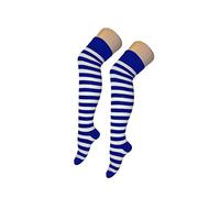 Crazy Chick New Ladies Girls Stripe Stripy Striped Over The Knee Thigh High Long Socks Assorted Colours UK Size 4-6 (Blue & White)
